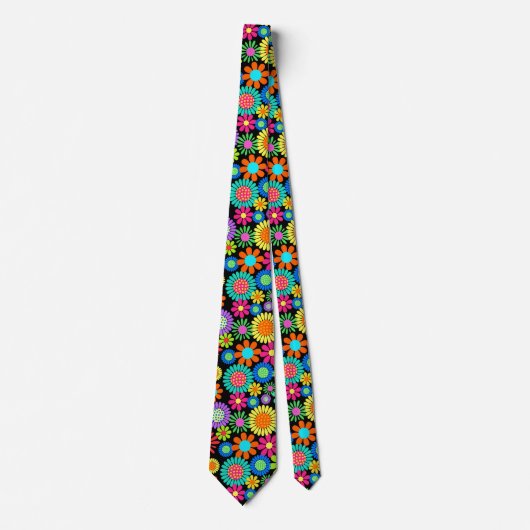 Retro Daisy Blossom Flower Power Pattern Stropdas (Voorkant)