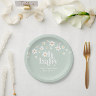 Retro Daisy boho Baby Shower groene papieren bord
