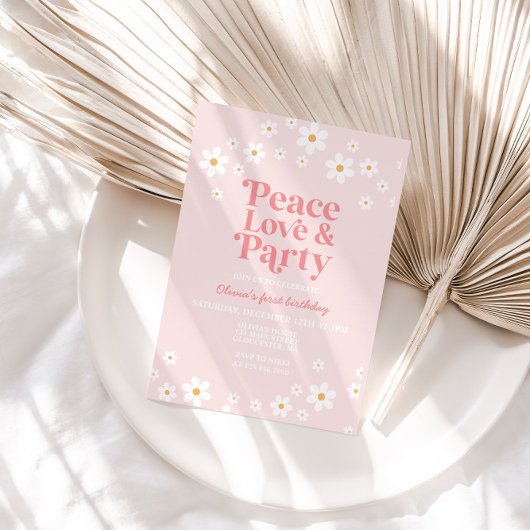 Retro daisy boho floral peace love party kaart