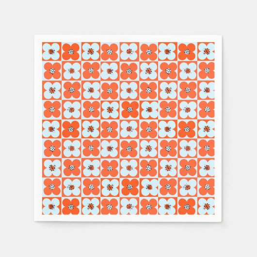 Retro Daisy Boho geruit Sinaasappel papieren serve Servet (Voorkant)