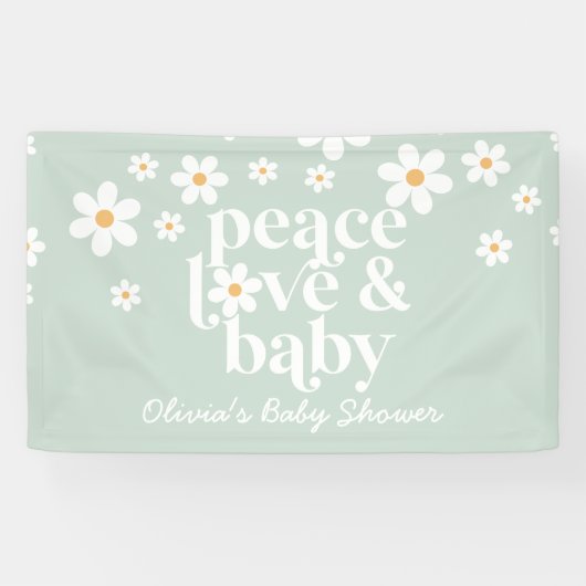 Retro Daisy boho Peace Love Baby shower Bannière (Horizontal)