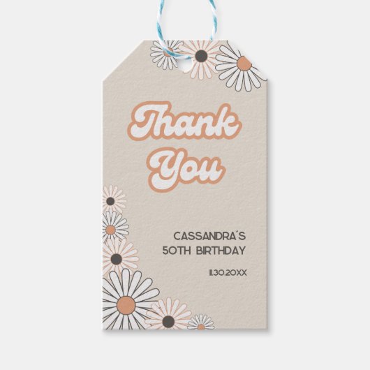 Retro Daisy Boho Terracotta Natural 50th Birthday Cadeaulabel (Voorkant)