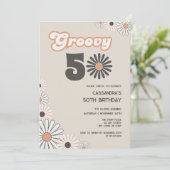 Retro Daisy Boho Terracotta Natural 50th Birthday Kaart (Staand voorkant)