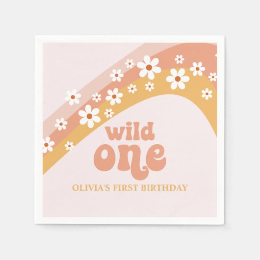 Retro Daisy Boho Wild One Rainbow Napkins Servet (Voorkant)
