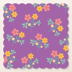 Retro Daisy Bouquet Pattern in Paars Kartonnen Onderzetters
