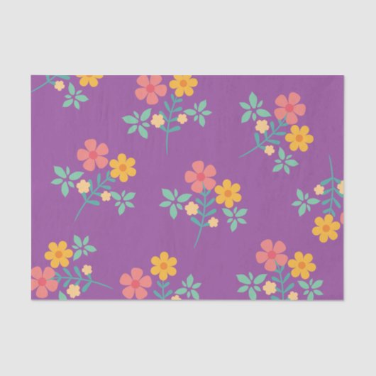 Retro Daisy Bouquet Pattern in Paars Tissuepapier (Voorkant)