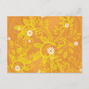 Retro Daisy en gele Filigree over Sinaasappel Briefkaart
