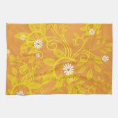 Retro Daisy en gele Filigree over Sinaasappel Theedoek (Horizontaal)