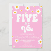 Retro Daisy Five is een vibe 5e verjaardagsfeestje Kaart (Voorkant)