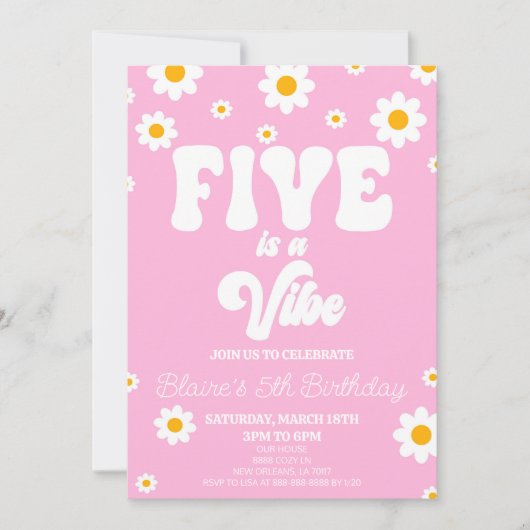 Retro Daisy Five is een vibe 5e verjaardagsfeestje Kaart (Voorkant)