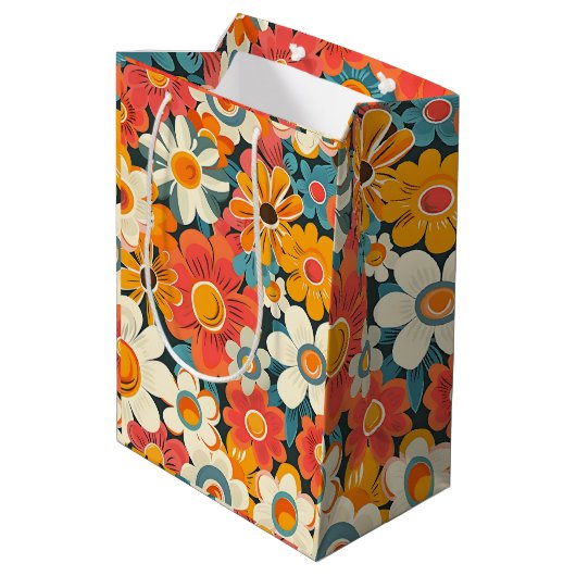 Retro Daisy Floral Gift Bag Medium Cadeauzakje (Achterkant Gekanteld)