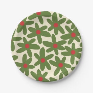 Retro Daisy Floral Kerstmis Pattern Papieren Bordje