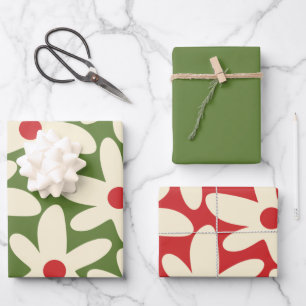 Retro Daisy Floral kerstpatronen Inpakpapier Vel