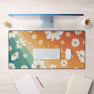 Retro Daisy Floral Rainbow Monogram Bureaumat