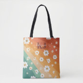 Retro Daisy Floral Rainbow Monogram Draagtas (Voorkant)