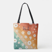 Retro Daisy Floral Rainbow Monogram Draagtas (Achterkant)