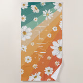 Retro Daisy Floral Rainbow Monogram Strandlaken (Voorkant)