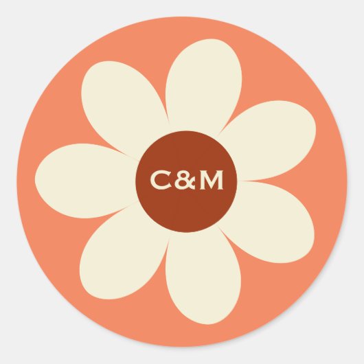 Retro Daisy Flower Boho Bruiloft Initialen Ronde Sticker (Voorkant)
