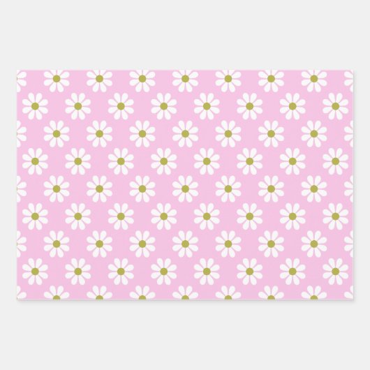 Retro Daisy Flower Pattern in roze Inpakpapier Vel (Voorkant 3)