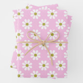 Retro Daisy Flower Pattern in roze Inpakpapier Vel (In situ)