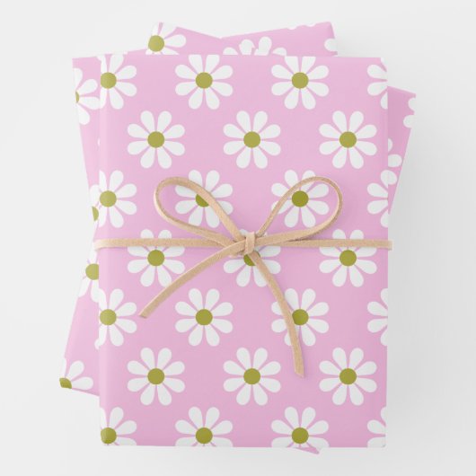 Retro Daisy Flower Pattern in roze Inpakpapier Vel (In situ)