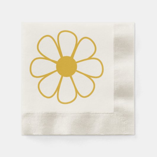 Retro Daisy Flower Single in mosterdgeel Servet (Voorkant)