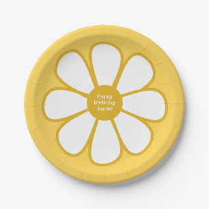 Retro Daisy Flower Single in Mustard Personalized Papieren Bordje