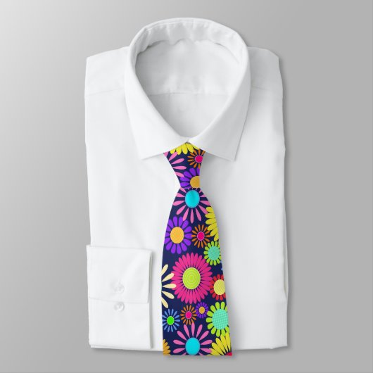 Retro Daisy Flower Sixties Surface Pattern Stropdas (Gebonden)
