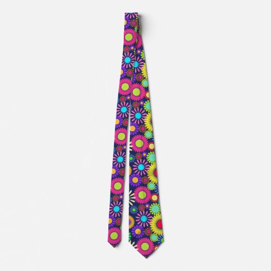 Retro Daisy Flower Sixties Surface Pattern Stropdas (Achterkant)
