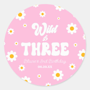 Retro Daisy Flower Wild & Drie 3e Verjaardagsfeest Ronde Sticker
