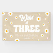 Retro Daisy Flower Wild & Drie 3e Verjaardagsfeest Spandoek (Horizontaal)