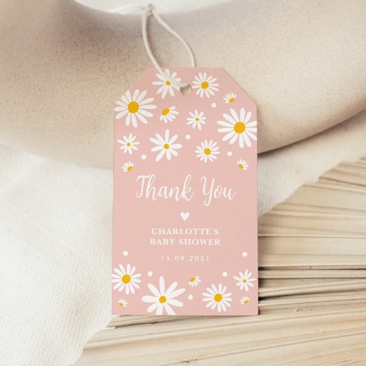 Retro Daisy Flowers Blush Roze Baby shower Cadeaulabel