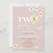 Retro Daisy Flowers Two Groovy Birthday Party Kaart (Voorkant)