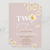 Retro Daisy Flowers Two Groovy Birthday Party Kaart (Voorkant / Achterkant)