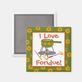 Retro Daisy Fondue Pot I Love Fondue Magneet (Voorkant / Achterkant)