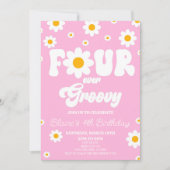Retro Daisy Four Ever Groovy 4e verjaardagsfeestje Kaart (Voorkant)