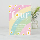 Retro Daisy Four Ever Groovy Regenboog 4e Verjaard Kaart (Staand voorkant)