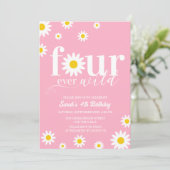 Retro Daisy Four Ever Wild Roze Wit 4e verjaardag Kaart (Staand voorkant)