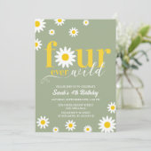 Retro Daisy Four Ever Wild Sage Green 4e verjaarda Kaart (Staand voorkant)