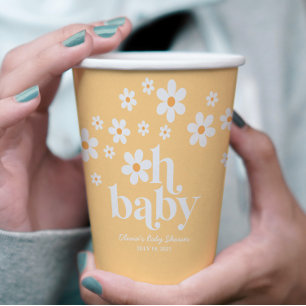 Retro Daisy gele Oh Baby Baby Shower Papieren Beke Bekers