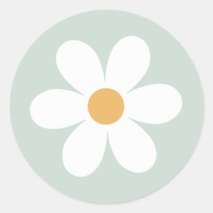 Retro daisy green boho paper borden ronde sticker
