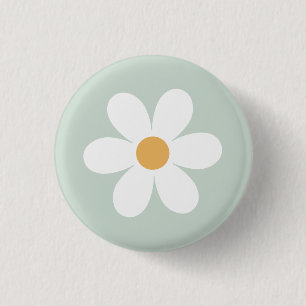 Retro daisy green boho ronde button 3,2 cm