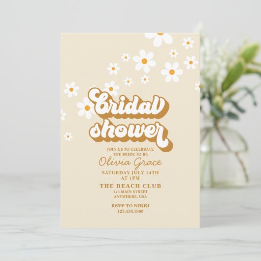 Retro Daisy Groovy brudal douche Uitnodiging (Staand voorkant)