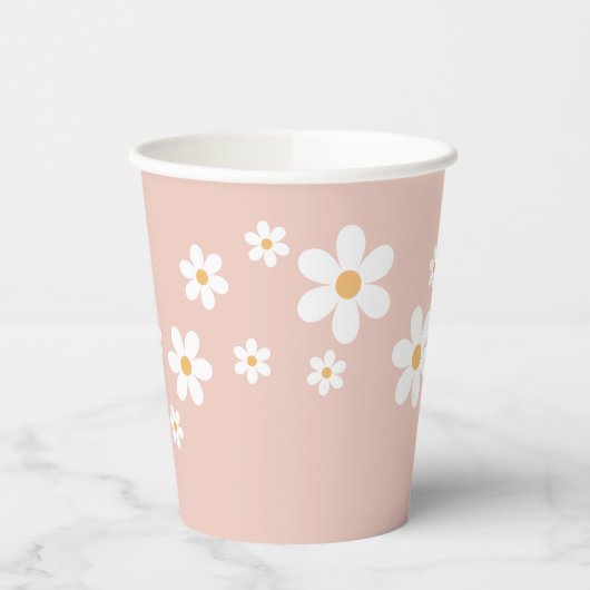 Retro Daisy Groovy Pink Paper Cups Papieren Bekers (Links)