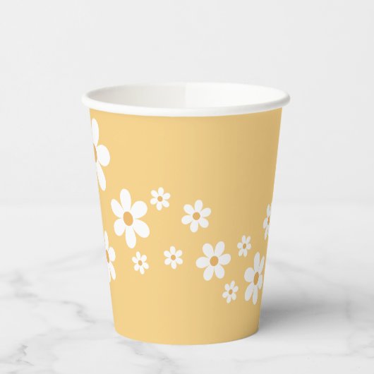Retro Daisy Groovy yellow Paper Cups Papieren Bekers (Links)