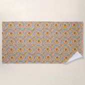 Retro Daisy Hand Drawn Tegel Pattern Blue Oranje Strandlaken (Voorkant)