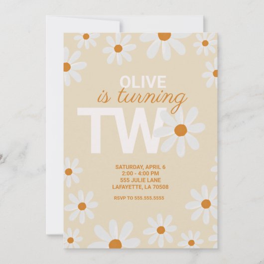 Retro Daisy Invitations de fête d'anniversaire (Devant)