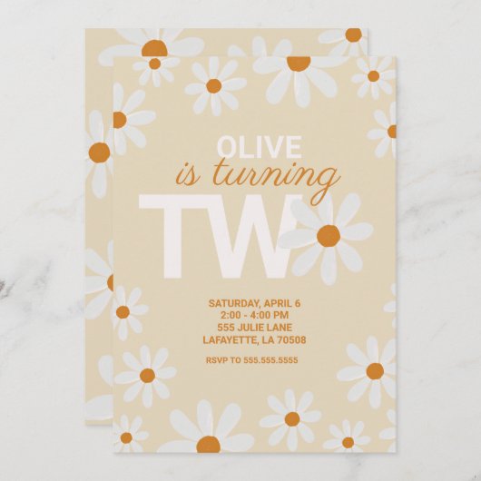 Retro Daisy Invitations de fête d'anniversaire (Devant / Derrière)