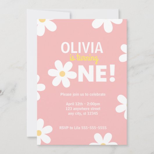Retro Daisy Invitations de fête d'anniversaire (Devant)