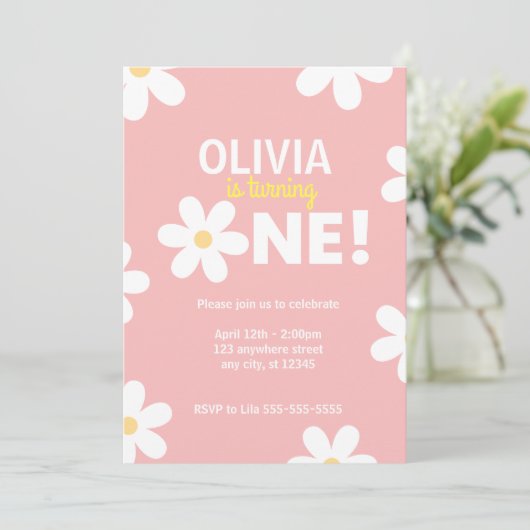 Retro Daisy Invitations de fête d'anniversaire (Debout devant)
